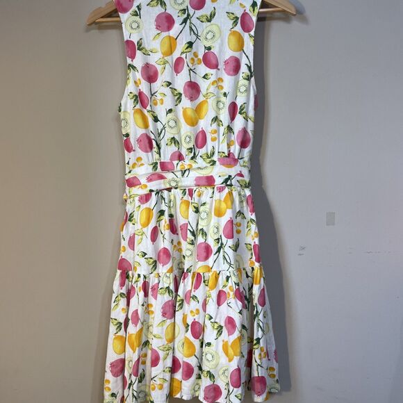 Cynthia Rowley MIDI Dress Fruit Print Linen Blend Sundress Belted Sz 4 Lemons - Picture 5 of 6
